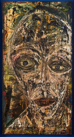 Facer;  133.6x72.6x4.6cm;  acrylic, housepaint, ink scratched onto board
